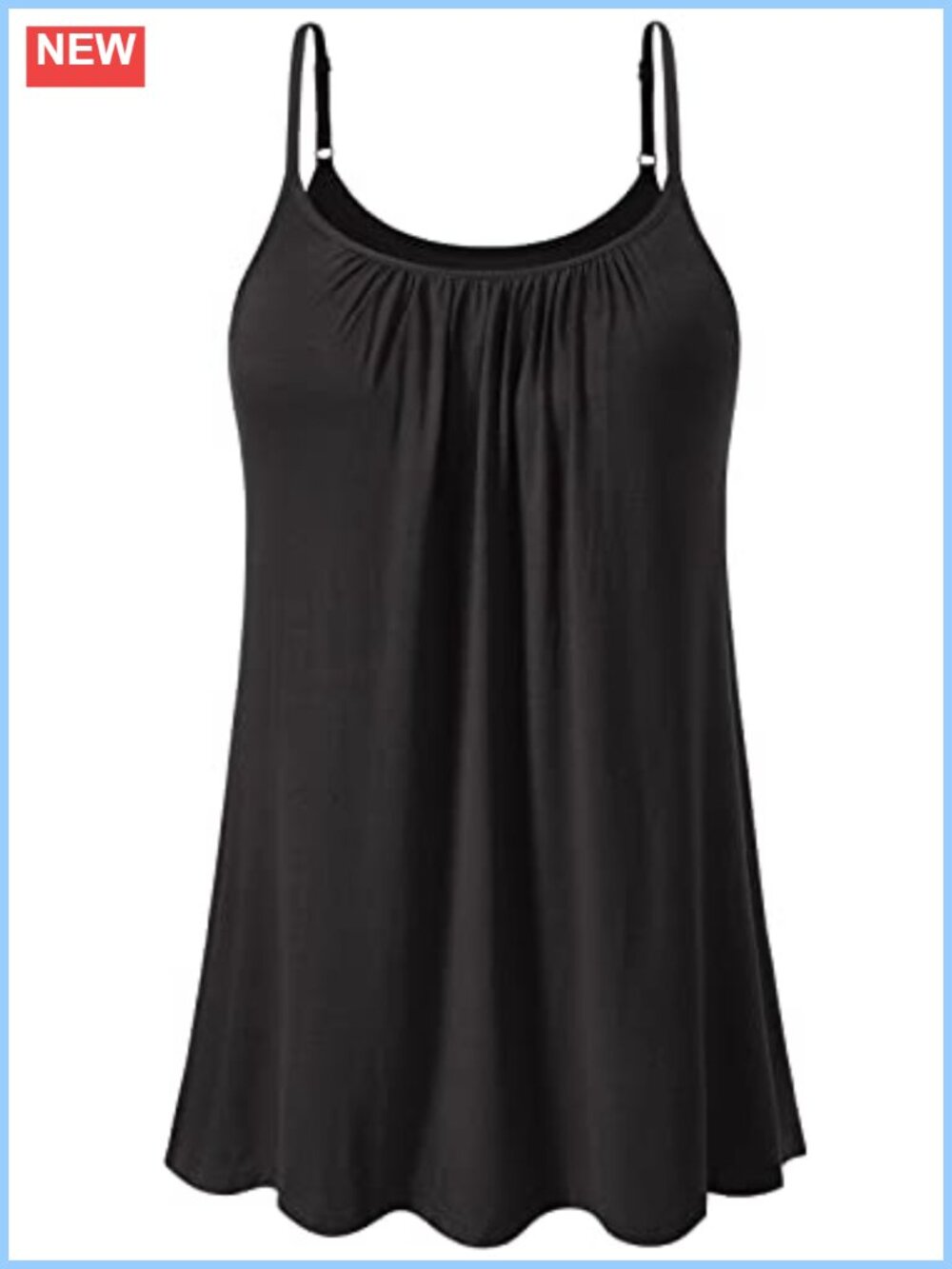 Women Camisole Built in Bra Pleated Loose Fit Adjustable Strap Tank